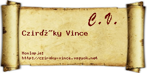 Cziráky Vince névjegykártya
