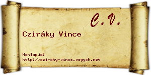 Cziráky Vince névjegykártya